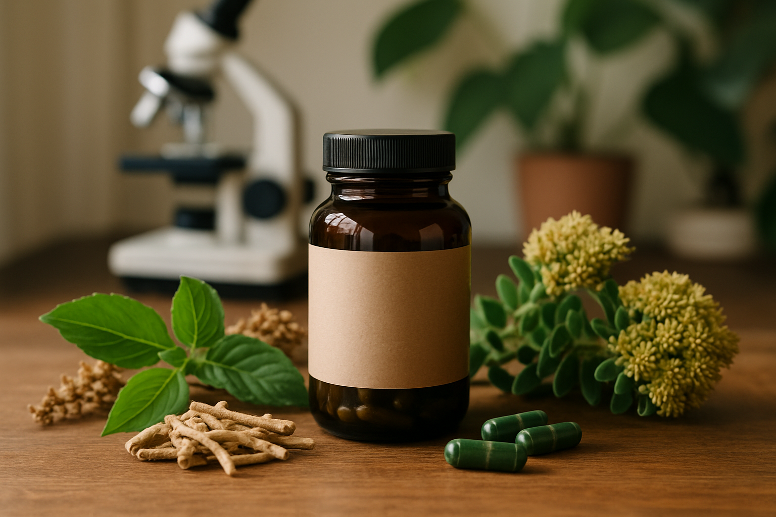 Beruhigende Adaptogene Pflanzen wie Ashwagandha und Rhodiola zur natürlichen Angstlinderung